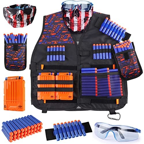 UWANTME Kids Tactical Vest Kit for Nerf Guns Elite Series with Refill Darts,Tactical Mask Wrist Band,Protective Glasses,Toys for 7 8 9 10 12 Year Old, Orange - Image 1