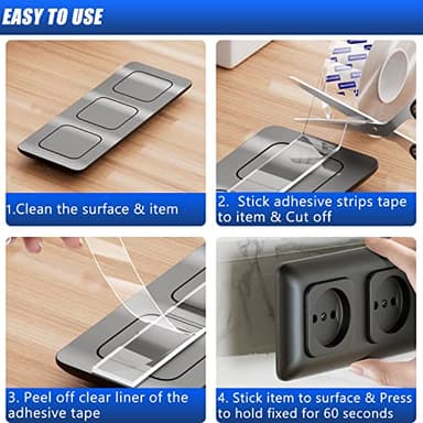 ZMUAXUAN Strong Nano Double Sided Tape Heavy Duty Mounting,Clear Removable Wall Sticky Adhesive Strips,Reusable Thick Gel Grip for Hanging Picture,Poster,Carpet,Photo - Image 7
