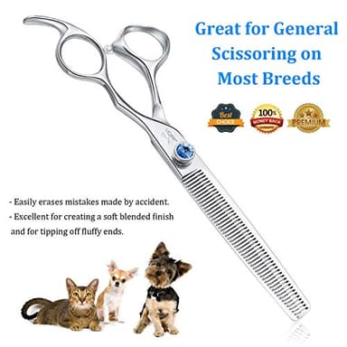 JASON 7" 50 Teeth Thinning Dog Grooming Blending Scissor, Ergonomic Pet Grooming Thinner Blender Shears Cat Trimming Texturizing Kit with Offset Handle and a Jewelled Screw, 30% Thinning Rate - Image 4
