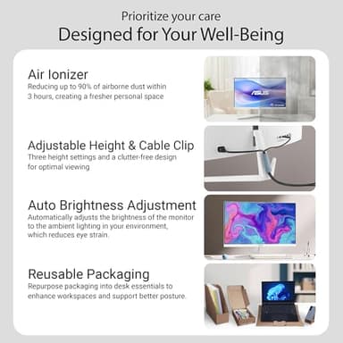 ASUS 24” (23.8 inch viewable) 1080P Eye Care Monitor (VU249HFI-W) - Full HD, IPS, 100Hz, SmoothMotion, Adaptive Sync, Nano-ion, Eye Care Plus, VESA Wall Mountable, 3 yr Warranty - Image 5