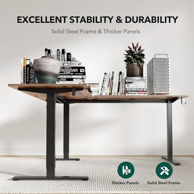 FEZIBO 63" L-Shaped Standing Desk - Adjustable Corner Desk L Shape, L-Shaped Adjustable Desk with Splice Board, L Shape Standing Desk, Vintage-Brown - Image 7