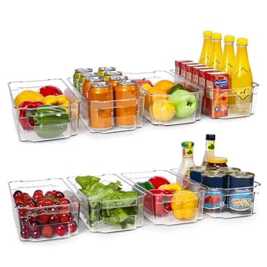 HOOJO Refrigerator Organizers and Storage - 8pcs Clear Plastic Bins For Fridge, Freezer, Kitchen Cabinet, Pantry Organization, BPA Free Fridge Organizer, 12.5" Long, Clear - Image 1
