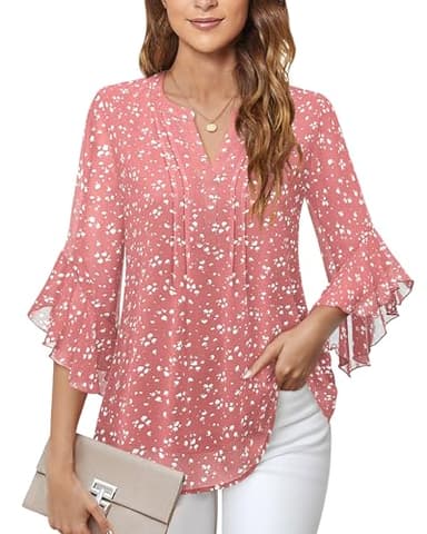 Timeson Womens Dressy Tops: 3/4 Sleeve - Work Blouses for Women - Shirts for Women Dressy Casual Fall Cute Ladies Business Attire Chiffon Professional Office Outfits Polyester Tunics Spotted Pink XL - Image 3
