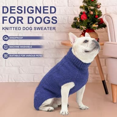 BEAUTYZOO Small Dog Sweater -Turtleneck Knitted Dog Sweaters for Dogs Puppy Girls Boys, Winter Dog Clothes Cable Knitwear with Leash Hole, Dog Christmas Sweater Pullover Sweatshirt for S M Pet Apparel - Image 3