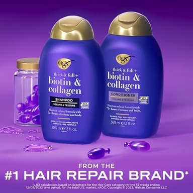 OGX Thick & Full + Biotin and Collagen for Hair Volume & Body, Sulfate Free Volumizing Shampoo & Conditioner Set for Fine & Thinning Hair, Nutrient-Infused, Vitamin B7, 13 fl oz, 2 Pack - Image 4