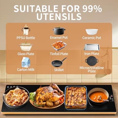 Electric Warming Tray（Extra Long 40”x12”），Food Warmer with Thermostat and Full Surface Heating，Food Warming Mat with 2 Temperature Modes for Parties Buffet，Gatherings，Gold Edge - Image 4