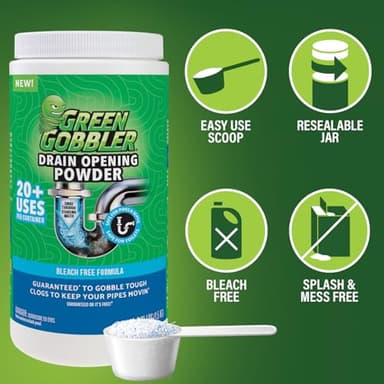 Green Gobbler Drain Clog Remover & Drain Cleaner Powder, 20+ Treatments, Maintenance Breaks Down Grease, Paper, Fat & Oil, Septic Safe - Image 4