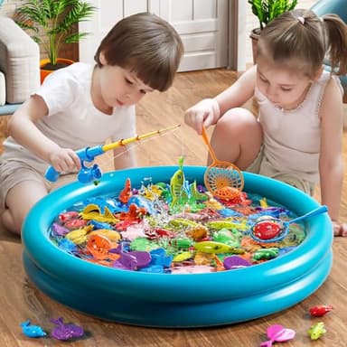 NIPLOOOW Pool Fishing Toys Games, Water Table Bathtub Toy with Inflatable Pool Pole Rod Net Plastic Floating Fish, Birthday Gifts for Kids Age 3 4 5 6 Year Old,Kids Outdoor Toys - Image 2