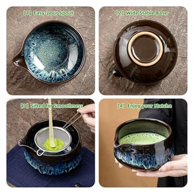 TEANAGOO Matcha Whisk Set, 7 Pcs Matcha Set Blue, Matcha Kit for Ceremony, Matcha Tea Set for Making Breakfast/Latte, Ceramic Matcha Bowl(chawan) whith Spout and Whisk, Gift for Friend/Family - Image 2