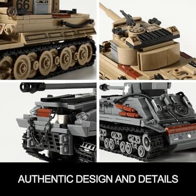 WW2 Army Tank Toys Building Kit Compatible with Lego, Create a German Tiger & an American M4 Sherman Models with 1184 Blocks, Great Military Toy Gifts for Boys, Kids Age 8-14 - Image 6