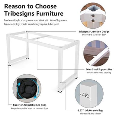 Tribesigns Computer Desk, 55 inch Large Office Desk Computer Table Study Writing Desk for Home Office, White + White Leg - Image 6