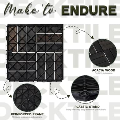 VICTORY RELAX Acacia Wood Flooring Interlocking Deck Tiles for Patio Decor 9 Pcs 12 Slats VR Black - Waterproof Indoor & Outdoor Decor - Balcony Garden Decking Tile (12.2 * 12.2 * 0.7 inches) - Image 5