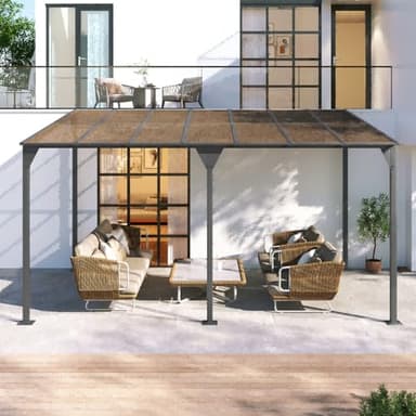 Wall-Mounted Outdoor Gazebo 14.76×9.22 FT, Heavy Duty Pergola with PC Roof Panels, Powder-Coated Iron Frame, Sloped Design for Rain/Snow Drainage, UV60+ Protection - Image 6