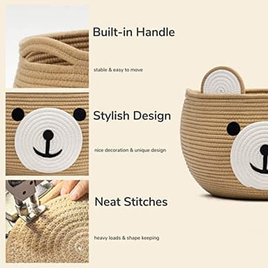 CherryNow Baby Basket for Newborn, Empty Baskets for Gift, Medium Animal Basket for Toy Clothes Towel, Woven Rope Bear Baskets for Kids, Brown, 15.7"D x 10.5"H - Image 8