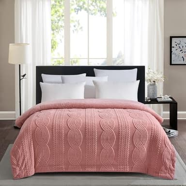 PU MEI Sherpa Throw Blanket for Couch Sofa 90”*80”- Fleece 3D Tufted Fuzzy Soft Cozy Blanket for Bed, Thick Warm Blanket for All Seasons, (Pink, 80"*90") - Image 1