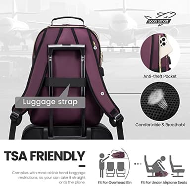 LOVEVOOK Laptop Backpack for Women 15.6 inch,Cute Womens Travel Backpack Purse,Professional Laptop Computer Bag,Waterproof Work Business College Teacher Bag Carry on Backpack with USB Port,Deep Purple - Image 6