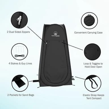 Pop Up Pod - Privacy Shower Tent, Dressing Room, or Portable Toilet Stall with Carry Bag for Camping, Beach, or Tailgate by Wakeman Outdoors (Black) - Image 8