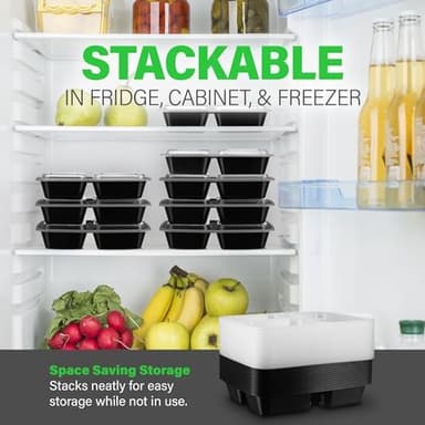 Ez Prepa [20 Pack] 32oz 3 Compartment Meal Prep Containers with Lids - Bento Box - Plastic - Stackable, Reusable, Microwaveable & Dishwasher Safe - Image 5