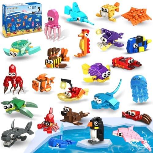 HOGOKIDS 24 Pack Party Favors for Kids Building Set - 629PCS Marine Animals Building Blocks Toy for Goodie Bag Stuffers Classroom Prizes, Valentines Day Easter Birthday Gift for Boys Girls Ages 6-12 - Image 1