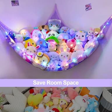 Unicorn Castle Stuffed Animals Net or Hammock Kids Toy Storage Organizer with LED Light Hanging Corner Stuffed Animals Holder Kids Girls Room Decor (Pack of 1) - Image 5