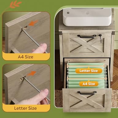 DEVAISE 2 Drawer File Cabinet with Lock, Wood Farmhouse Filing Cabinet for Home Office, Printer Stand Fits Letter and A4 Size, Gray Oak - Image 5