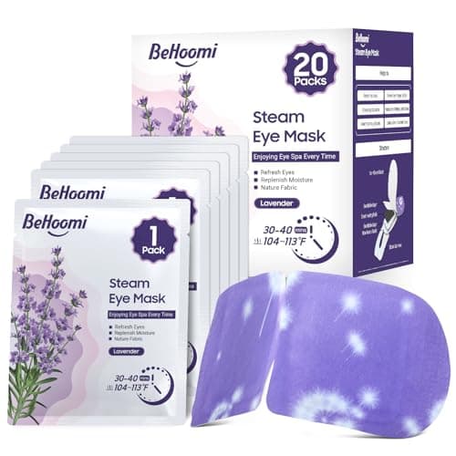 BeHoomi 20 Packs Steam Eye Mask, Heated Eye Mask Warm Compress for Eyes, Disposable Self Heating Steam Mask for Home, Sleep, Spa, Travel Essentials & Relaxation Gifts for Women (Lavender) - Image 1