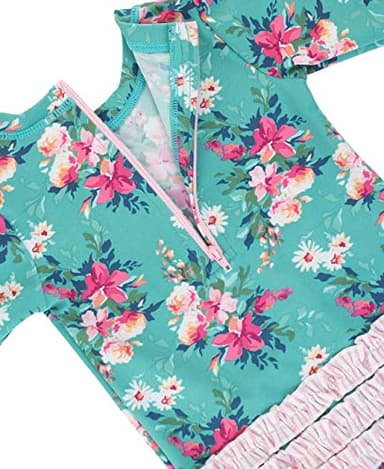 RuffleButts Baby Girls UPF 50+ Sun Protection Floral Printed Long Sleeve One Piece Rash Guard Swimsuit with Zipper - Fancy Me Floral, 3T - Image 5