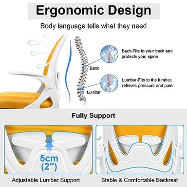 Primy Drafting Chair Tall Office Chair with Flip-up Armrests Executive Ergonomic Computer Standing Desk Chair with Lumbar Support and Adjustable Footrest Ring（Mustard） - Image 7