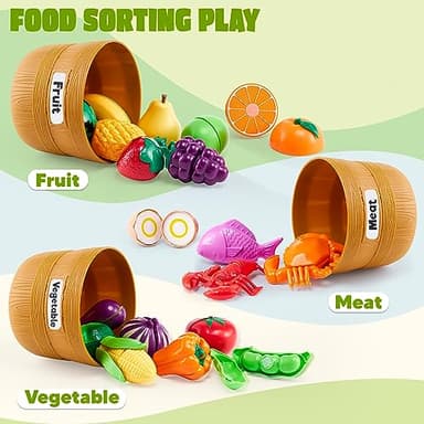 JOYIN Educational Toys Play Food Set for Toddlers, Cutting Food for Preschool Activities, Pretend Play Kitchen Accessories, Learning Toys, Color Sorting Set for Boys & Girls, Gifts for Christmas - Image 3