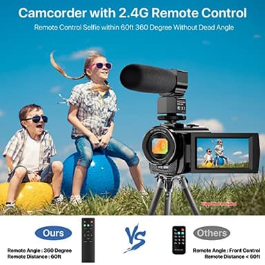 Video Camera Camcorder Digital YouTube Vlogging Camera Recorder FHD 1080P 24.0MP 3.0 Inch 270 Degree Rotation Screen 16X Digital Zoom Camcorder with Microphone,Remote Control and 2 Batteries - Image 4