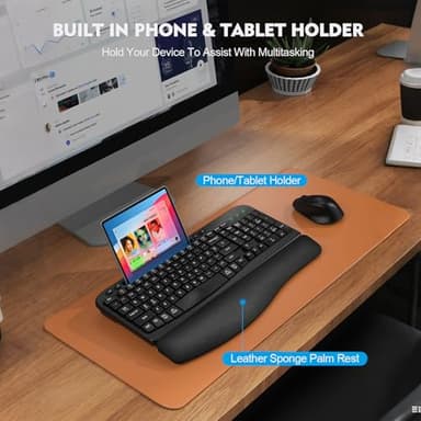 Wireless Keyboard and Mouse Combo, Wave Keys Full-Sized Ergonomic Keyboard with Cushioned Plam Rest, Phone Holder, Comfortable Natural Typing, 2.4G Cordless Set for Computer, Laptop, PC, Mac, Windows - Image 7