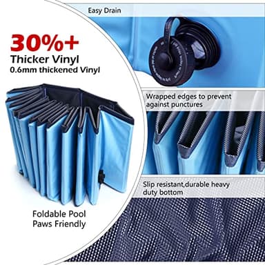 Jasonwell Foldable Dog Pet Bath Pool Collapsible Dog Pet Pool Bathing Tub Kiddie Pool Doggie Wading Pool for Puppy Small Medium Large Dogs Cats and Kids 63" Blue - Image 3