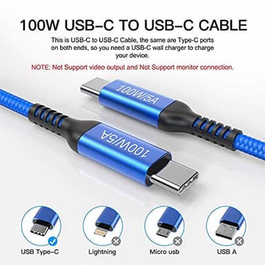 100W Type C to Type C Cable 6ft/2 Meters, 2Pack, 5A Fast Charging, USB C Charger Power Cord for iPhone 15,New iPad Mini 6, iPad Pro 12.9 11 3rd, MacBook Pro,Pixel 5 4a 3 XL, Samsung Galaxy Note 20 S23 - Image 4