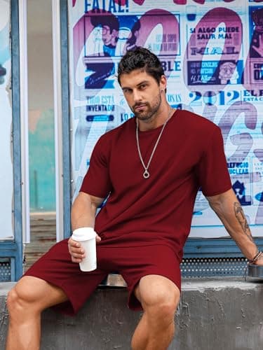 Babioboa Men's Sweatsuit Short Sleeve T Shirt Suit Summer Tee Short Sets Waffle Comfy Casual Sets for men - Image 3