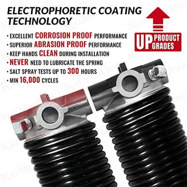 KaiMinDogz Pair of 2" Garage Door Torsion Springs Set with Non-Slip Winding Bar & Gloves,High Precision Electrophoresis Black Coated, for Replacement & Installation, MIN 16,000 Cycles (0.262x2''x33'') - Image 3