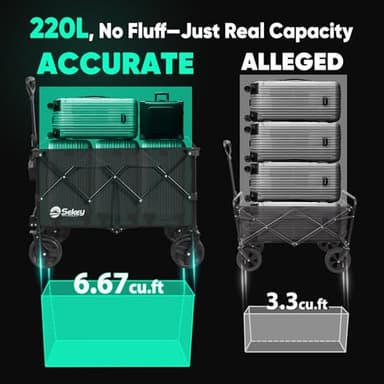 Collapsible Wagon Cart with Big All-Terrain Beach Wheels, Foldable Heavy Duty Wagons with Cup Holders, Utility Carts for Camping, Garden, Outdoor, Grocery, Sports. Black - Image 2