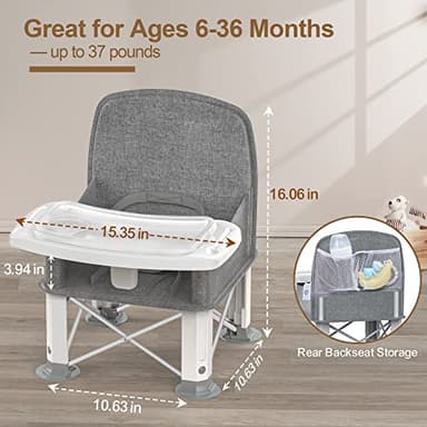 Baby Travel Booster Seat with Double Tray, BabyBond Upgraded Toddler Portable Baby Chair, Booster Seat for Dining Table, Stable and Foldable Booster Baby Chair for Indoor/Outdoor (Grey) - Image 4