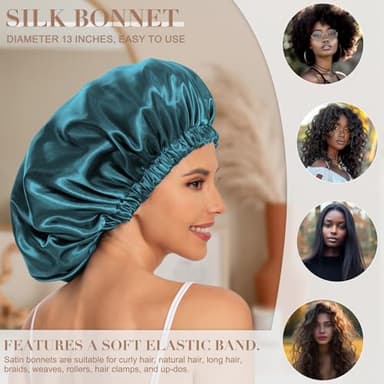 Satin Bonnet Silk Bonnet Hair Bonnet for Sleeping-Slouchy Beanie Hat Satin Sleep Cap for Women's Natural & Curly Hair(Blue Zircon) - Image 3