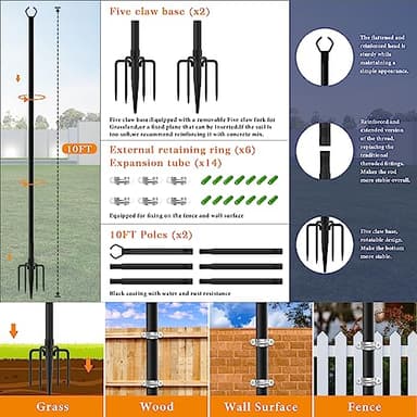 Mutovlin 2 Pack String Light Poles,10 Ft Light Poles for Outside String Lights,Outdoor Lights Pole with Fork,Metal Poles Stand for Patio Deck Backyard - Image 4