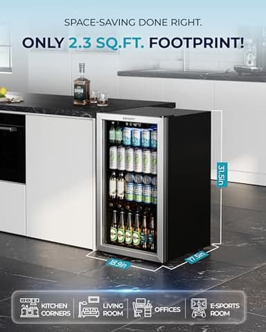 EUHOMY Beverage Refrigerator and Cooler, 128 Can Mini fridge with Glass Door, Small Refrigerator with Adjustable Shelves for Soda Beer or Wine, Perfect for Home/Bar/Office, Silver - Image 2