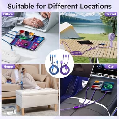 USB A + USB C Multi Charging Cable, 3 in 1 Chargers for Multiple Devices, Universal Charger with Multiple Connectors —Type C, IP, Micro USB Cable for iPhone17/16/15/14, iPad, Galaxy, Kindle(2Pack 4FT) - Image 6