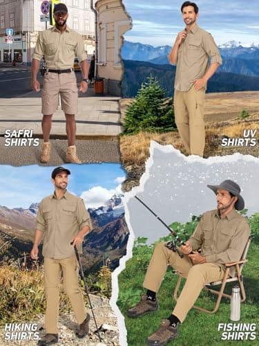 linlon Mens Safari Shirts Long Sleeve UV Protection Hiking Fishing UPF 50+ Quick Dry Cooling Camping Travel Shirts#5066-Khaki-XL - Image 6
