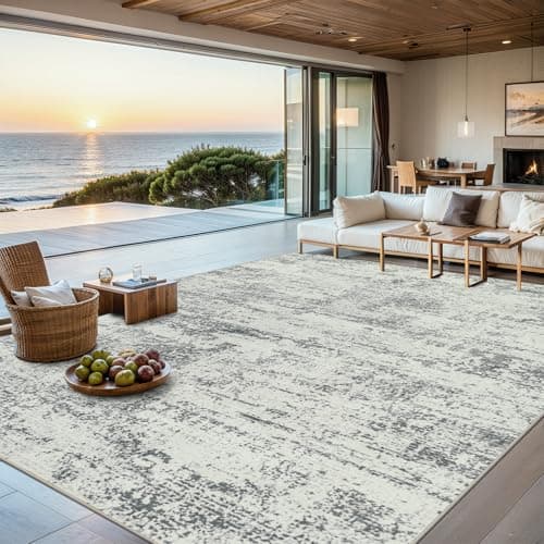 8x10 Area Rugs for Living Room - Washable Rug Modern Abstract Soft Large Neutral Non-Slip Carpet Indoor Floor Stain Resistant Thin Carpets for Bedroom Dining Room Farmhouse Nursery Home Office Grey - Image 1