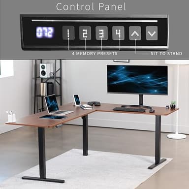 VIVO Electric Corner 75 x 63 inch L-Shaped Standing Desk, Memory Height Adjustment, Dark Walnut Top Black Frame, DESK-E3CTD-75 - Image 5