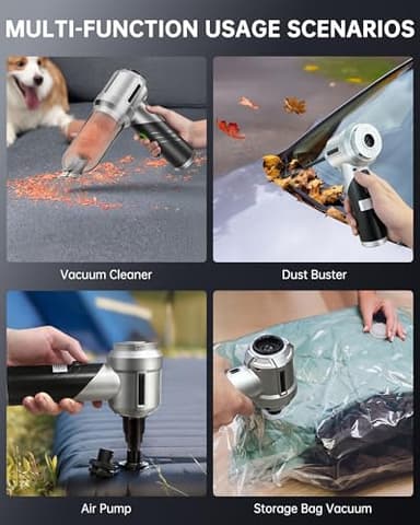 Car Vacuum Portable Cordless, 17000PA Foldable Car Cleaner High Power, 4 in 1 Mini Handheld Vacuum with Air Duster, Type-C Charge, Metal Steel Filter, Portable for Auto/RV/Home Detail Cleaning - Image 4