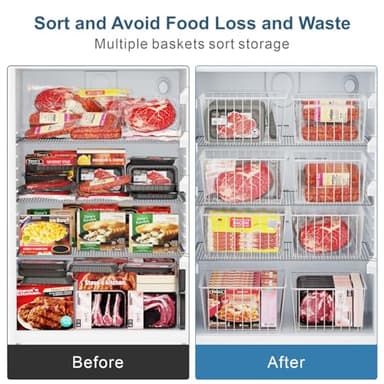 iSPECLE Freezer Organizer Bins - 4 Pack Upright Freezer Baskets for 16/17 / 21 Cu.Ft Stand up Freezer, Easily Get Food, Stop Food Fall out from Freezer Better Ventilation, 2 Large 2 Medium, White - Image 2