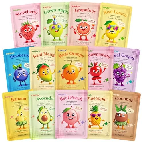 14 Pack Fruit Face Masks Skincare for Kids, Sheet Hydrating Facial Mask for All Skin Types, Bulk Collagen Face Mask for Women Skin Care, Birthday Party Spa Gifts for Teens Girls - Image 1