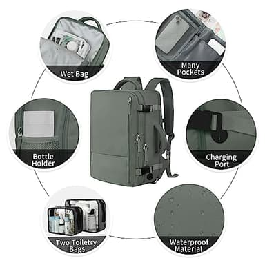 Hanples Extra Large Travel Backpack for Women as Person Item Flight Approved, 40L Carry On Backpack, 17 Inch Laptop Waterproof Hiking Casual Bag(Olive Green) - Image 7