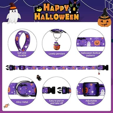 Wegitcs Halloween Dog Collar, Holiday Pet Gift Collar with Cute Pendants, Adjustable Pumpkin Dog Collar for Small Medium Large Dogs, Male Female - Image 2