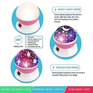 MOKOQI Snowflake Projector Night Light Indoor, Snowflake Nightlight with Timer, Star Lights Projector for Ceiling Kids Room Decor Gifts for 3-8 Year Old Girls Christmas Birthday Gift for Toddler - Image 5